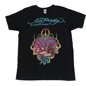 Vintage Ed Hardy True Love Heart Black Tee Shirt